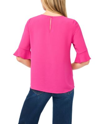 Women's Ruffled-Cuff 3/4-Sleeve Crew Neck Top