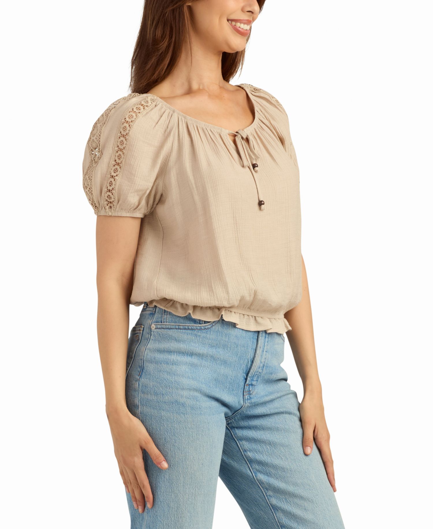 Women's Texture Gauze Peasant Scoop Neck Top