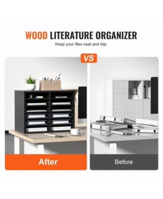 Wood Literature Organizer 12 Compartments Removable Shelves for Office and Home