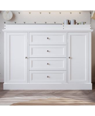 Changing Table Dresser with 4 Drawers and 2 Doors, Nursery Dresser Diaper Changing Station for Baby