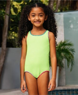 Girls Chlorine Resistant Embroidered One Piece Swimsuit