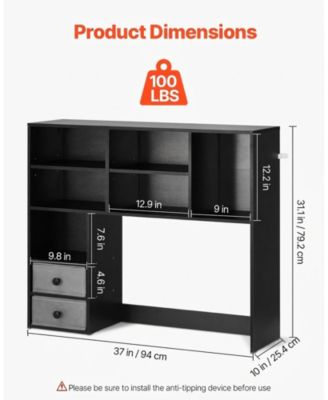 3-Tier Wood Desktop Bookshelf Storage Organizer with Fabric Drawers for Office