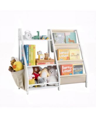SUGFIT 3-Tier Kids Bookshelf and Toy Storage Organizer with Sling Book Rack for Toddler