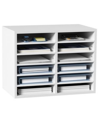 12 Compartment Literature Organizer With Adjustable Shelves for Office and Mailrooms