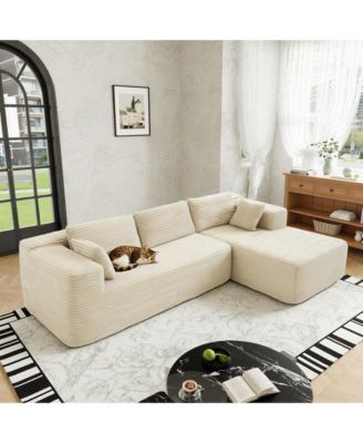 Modular Sectional Sofa with Pillows, L-Shape Corduroy Cloud Couch