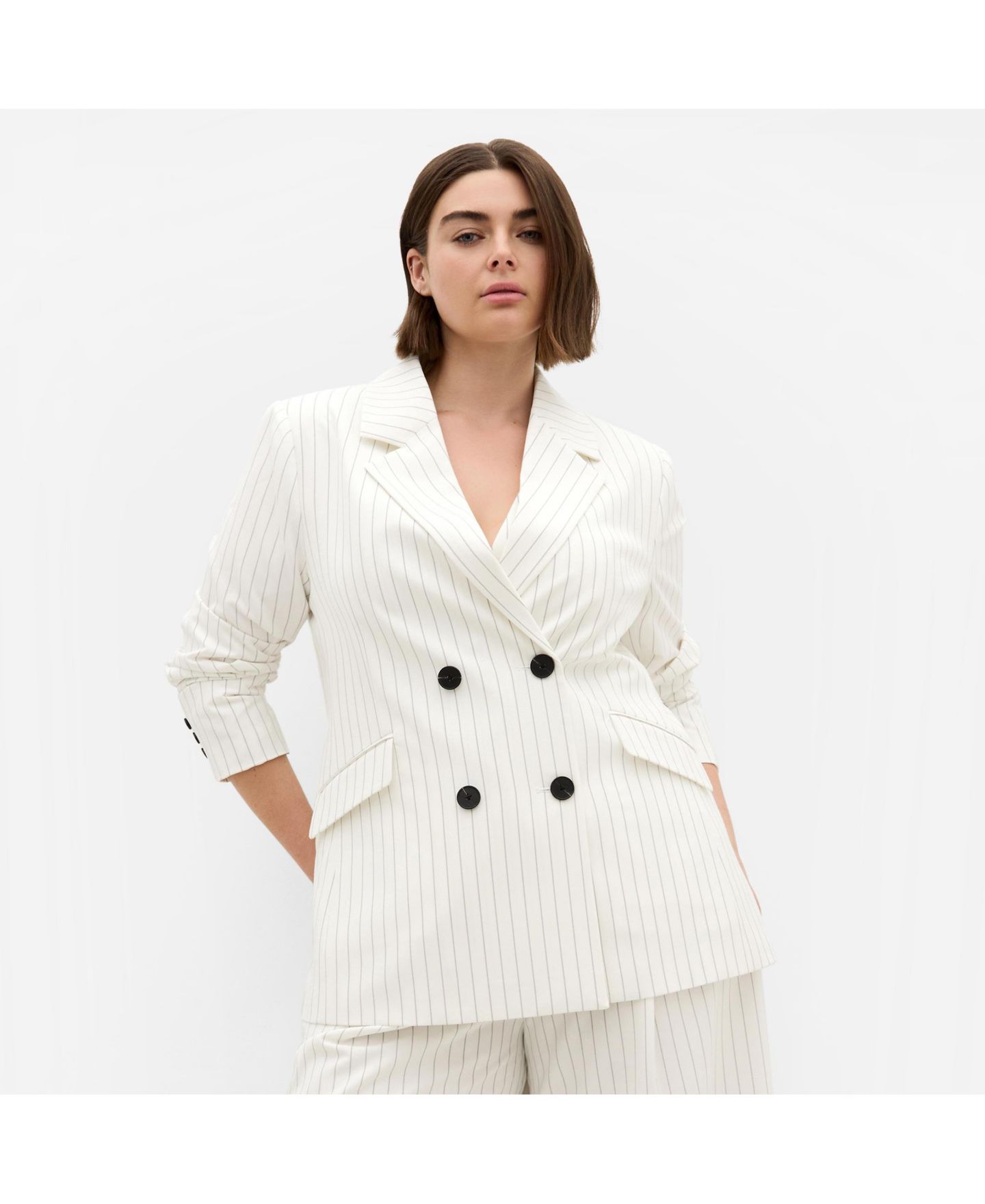 Женский пиджак CITY CHIC Pinstripe Double Breasted Blazer, цвет: Слоновая кость — фото 1