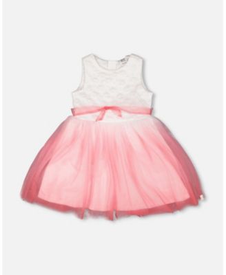 Little Girls Bi-Material Pleated Mesh Dress