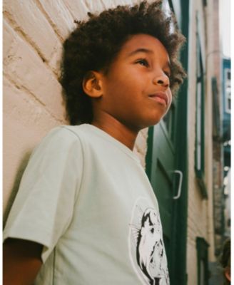 Little Boys ganic Cotton Jersey T-Shirt with Print Sage