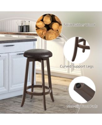 29 in Upholstered PU Leather Bar Stool Set of 2 with 360-Degree Swivel Round Seat