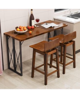 24.5 in Swivel Wooden Bar Stool Set of 2 with Low Back and Rubber Wood Legs