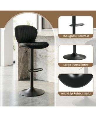 Adjustable Height Velvet Swivel Bar Stool Set of 2 with Upholstered Backrest