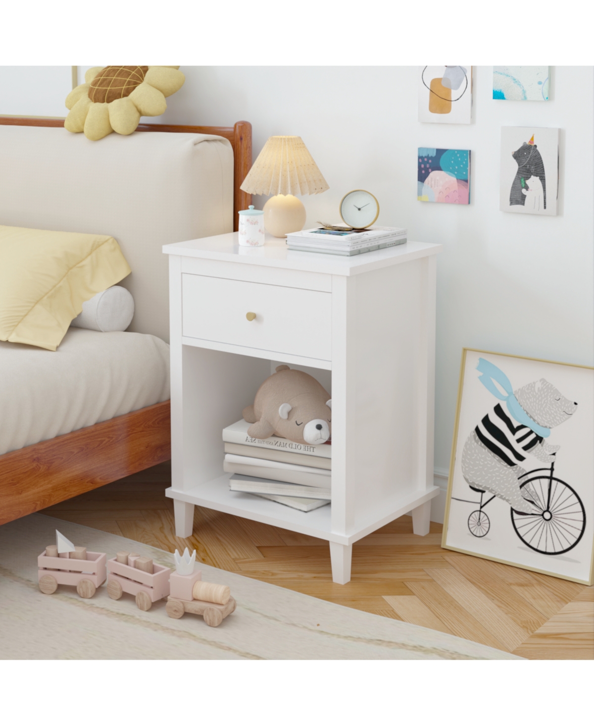 sumyeg Wooden Nightstand with One Drawer and Shelf