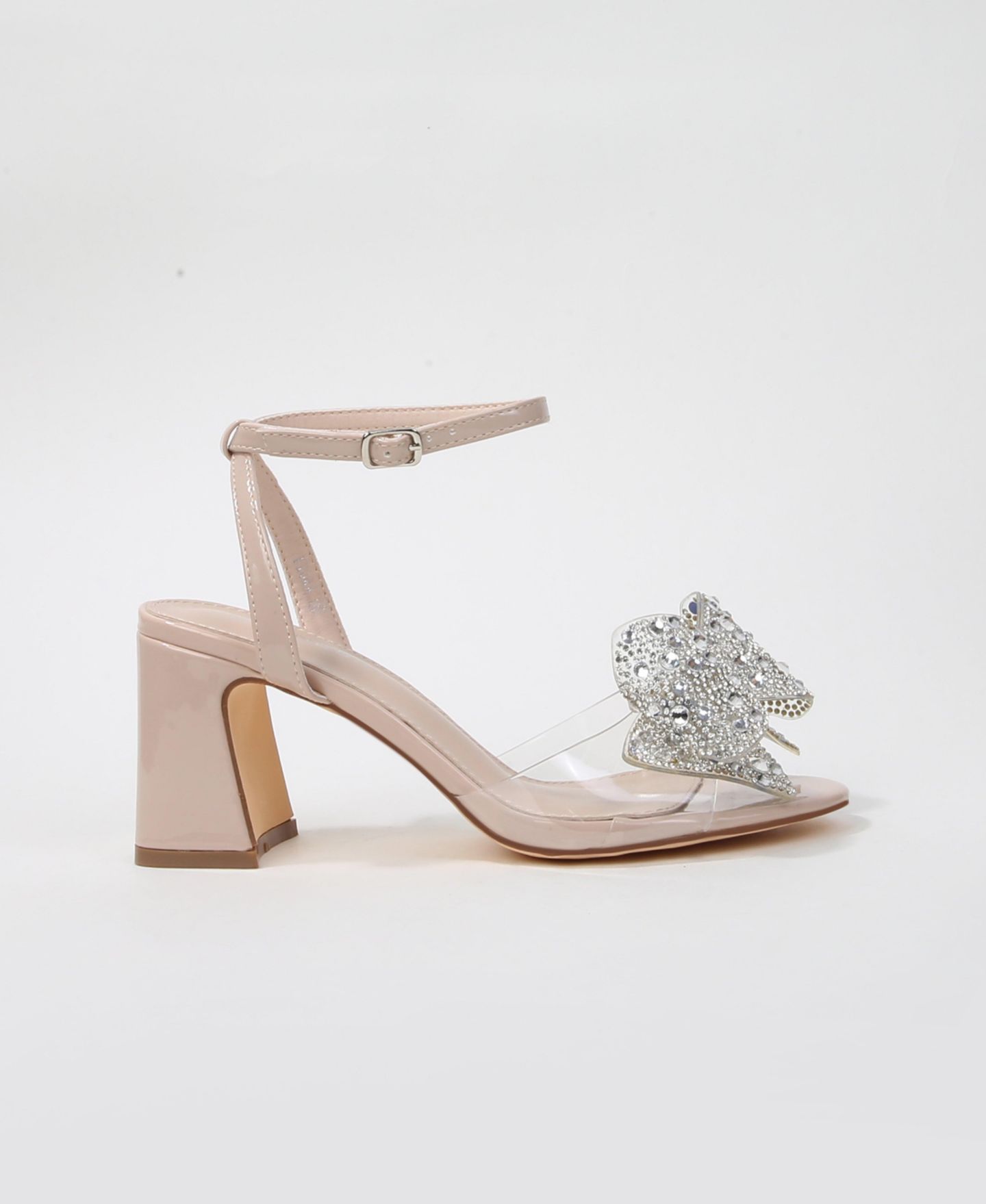 Женские сандалии BERNESS Fiora Rhinestone Embellished Butterfly Bow Block Heel Dress Sandals, цвет: Бежевый — фото 2