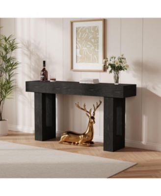 63-Inch Long Console Table with Storage Shelf, Sofa Table Behind Couch and Entryway Table, Wooden Entry Table, Solid Wood Look Hallway Accent