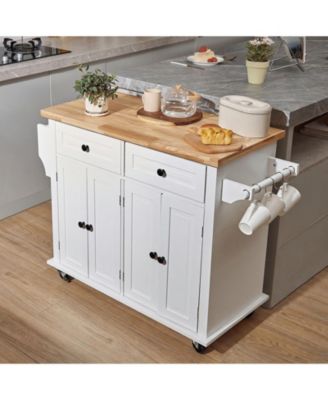Kitchen Island Cart with Solid Wood Top 35.4in Width Mobile Storage Cabinet