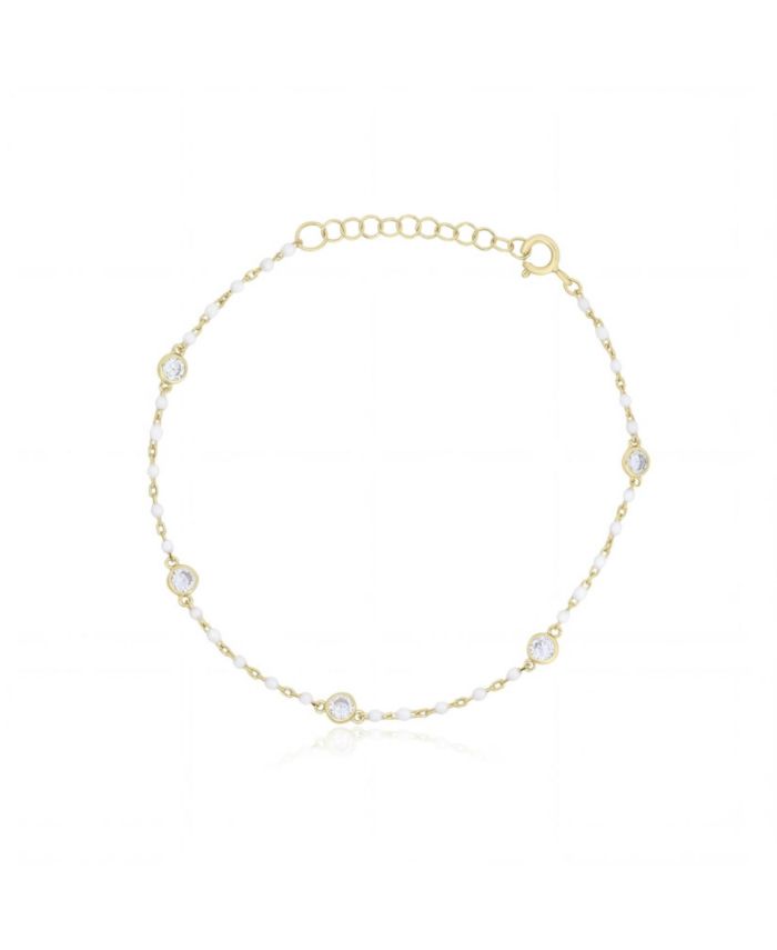 The Lovery White Enamel Bead CZ Chain Bracelet 14K Gold Plated Sterling