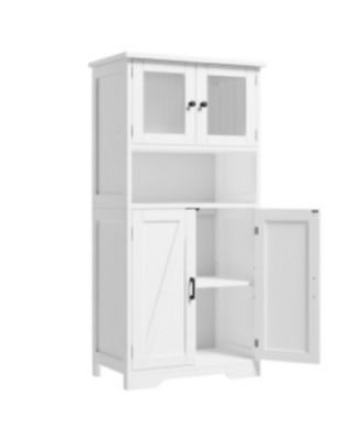 Tall Bathroom Storage Cabinet with 4 Doors and Adjustable Shelves