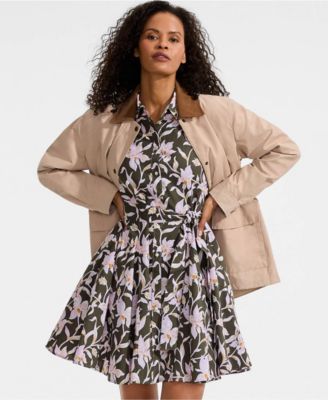 Women's Poplin Button Front with Godets Dress