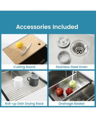 Stainless Steel Kitchen Sink, 30x19 Single Bowl, Undermount Handmade Sink in Brushed, with Cutting Board, Colander