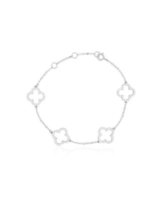 Small CZ Open Clover Bracelet Sterling Silver