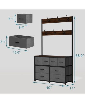 Tall Fabric Dresser 8 Drawers 6 Hooks Chest Bedroom Storage Organizer Space Saving Easy Assembly