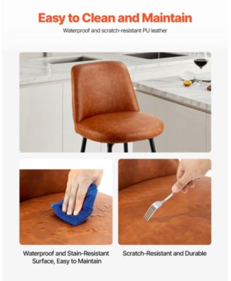 27 in Swivel Counter Height PU Leather Bar Stool Set of 2 with Backrest and Metal Legs