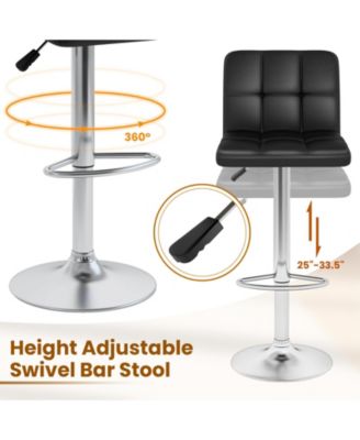 Adjustable Height Swivel Bar Stool Set of 2 with PU Leather Seat and Heavy-Duty Metal Base