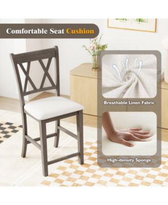24 in Cross-Back Linen Fabric Counter Height Bar Stool Set of 2 with Upholstered Seat