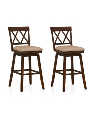 29 in Swivel Bar Height Stool Set of 2 with Linen Upholstered Seat and Curved Backrest