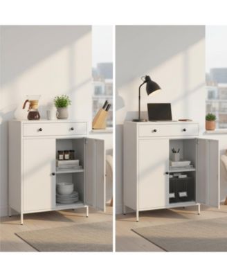 Metal Storage Cabinet Garage 2 Drawers Adjustable Shelf Locking Short Office Home