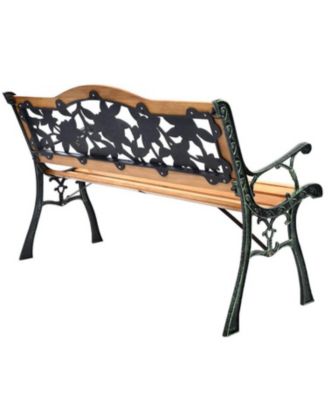 Garden Bench Chair Outdoor Wooden Loveseat with Iron Armrest