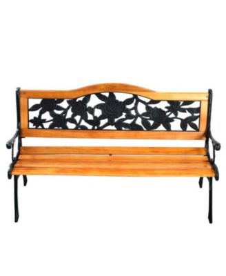 Garden Bench Chair Outdoor Wooden Loveseat with Iron Armrest