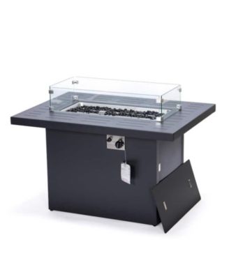 Chelsea Propane Fire Pit 44 Inch 55,000 BTU Auto-Ignition Gas Fire Pit Table with lid, Wind Guard and Decorative Stones Aluminum Frame