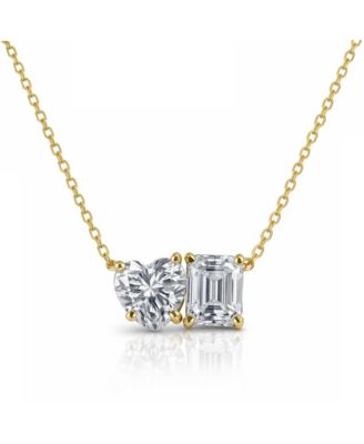 2 ct. t.w. Toi et Moi Moissanite Necklace (Heart and Emerald-Cut, Color D, FL Clarity) in Gold Vermeil