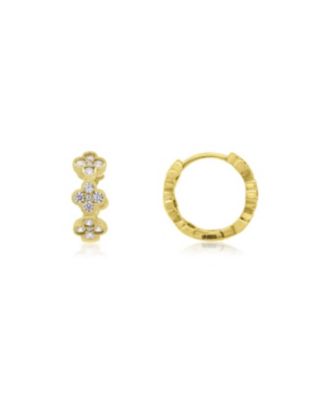 CZ Clover Huggie Hoop Earrings 14K Gold-Plated Sterling Silver