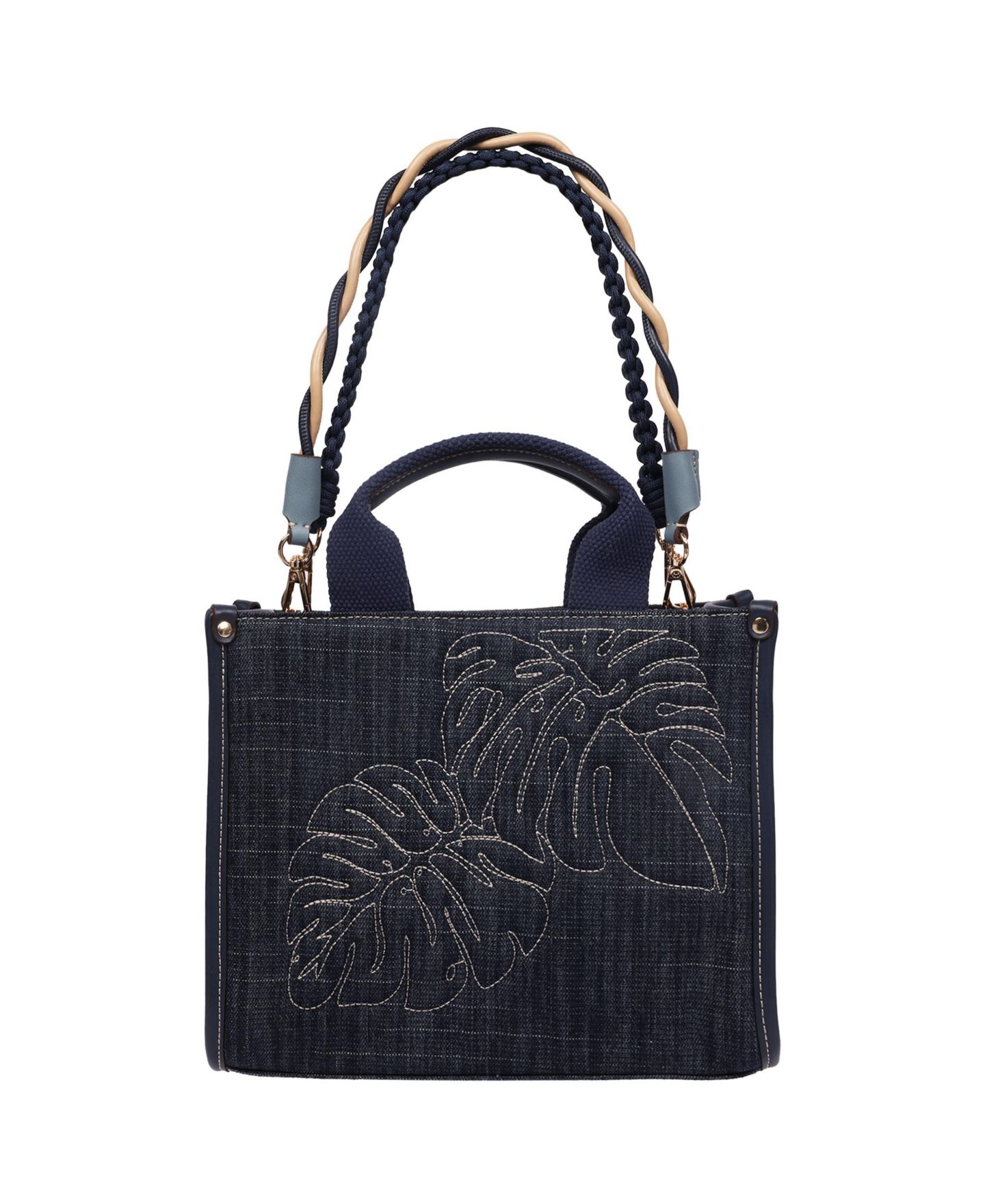 Женская сумка Tommy Bahama Dorothy Medium Denim Tote - Embroidered Leaf Convertible Top Handle and Crossbody, цвет: Тёмный джинсовый — фото 7