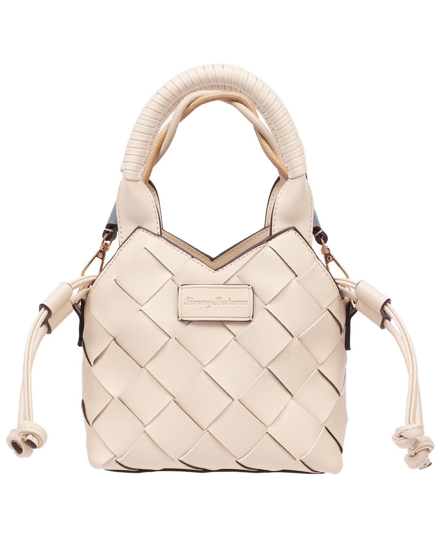 Женская сумка Tommy Bahama Demi Mini Woven PU Tote - Mini Woven Faux Leather Top Handle and Crossbody, цвет: Слоновая кость — фото 1