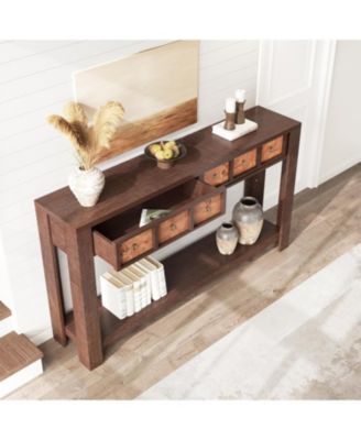 Entryway Table, 59 Inch Console Table Narrow Sofa Table Behind Couch, Farmhouse Entry Table with 2 Drawers