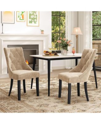 Upholstered Dining Chairs Set of 4 Tufted Wingback Chairs w/ Solid Wood Legs