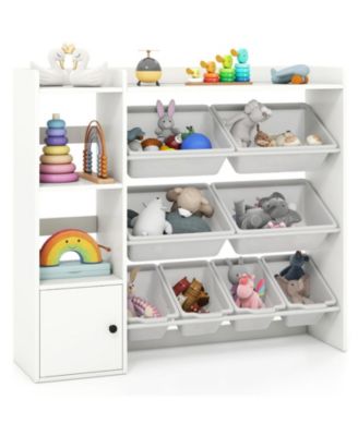 Kids Toy Storage Bookshelf with Open Shelves and Single-Door Cabinet