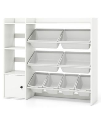 Kids Toy Storage Bookshelf with Open Shelves and Single-Door Cabinet