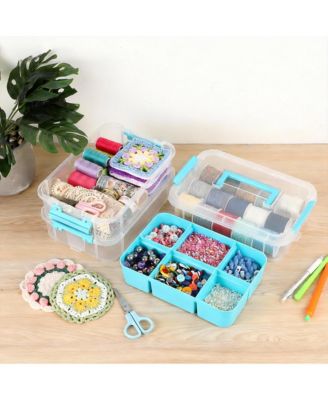 2 pack 3-Tier Stackable Storage Box with Tray Handle Lid for School Office