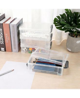 4 pack Stackable Translucent Pencil Case Marker Organizer Art Supply Storage