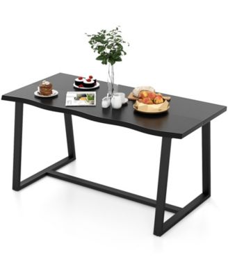 63" Large Dining Table with Wavy Edge and Heavy-duty Metal