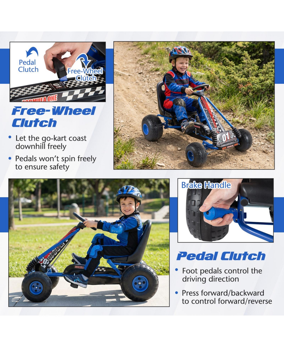 Slickblue Kids Ride On Pedal Go Kart with Adjustable Seat and Multi Terrain Wheels