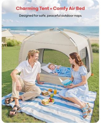 Inflatable Toddler Travel Bed with Tent – Lightweight Blow Up Kids Air Mattress with Hand Pump – Indoor and Outdoor Portable Sleeping Solution