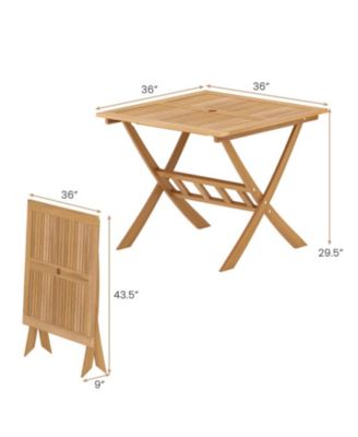 36 in Acacia Wood Folding Patio Dining Table with Umbrella Hole