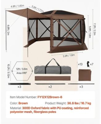 12 x 12 ft 6-Sided Pop-up Screen Tent Camping Canopy with Removable Top