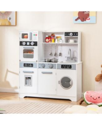 Pretend Play Kitchen Wooden Toy Set with Real Lights and Sounds