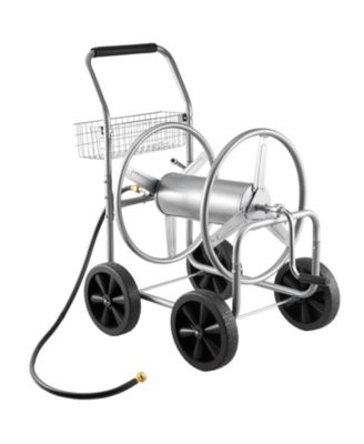 Mobile Steel Hose Reel Cart with Storage Basket Holds Up to 250 ft of Hose